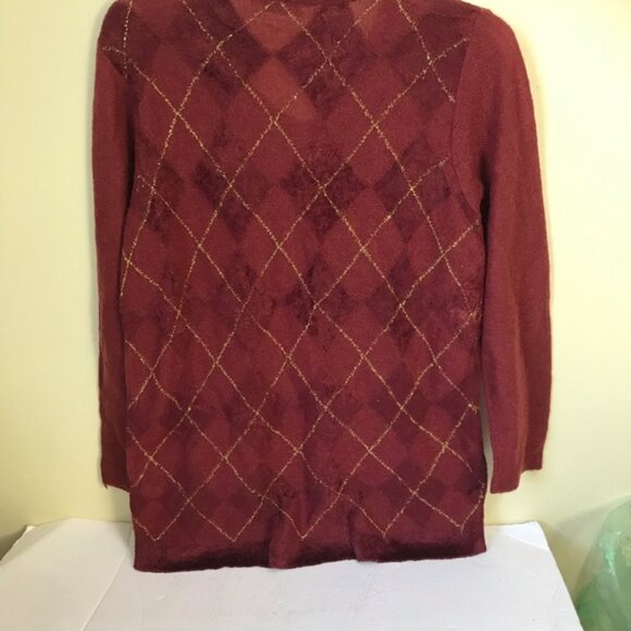 Marina Rinaldi Argyle Metallic Textured Mohair Wool Blend Crew Soft Sweater Top - Picture 3 of 16